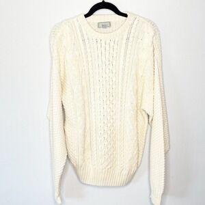Christopher Hayes Vintage Ivory Cable Knit Cotton Crewneck Sweater Unsex Size L